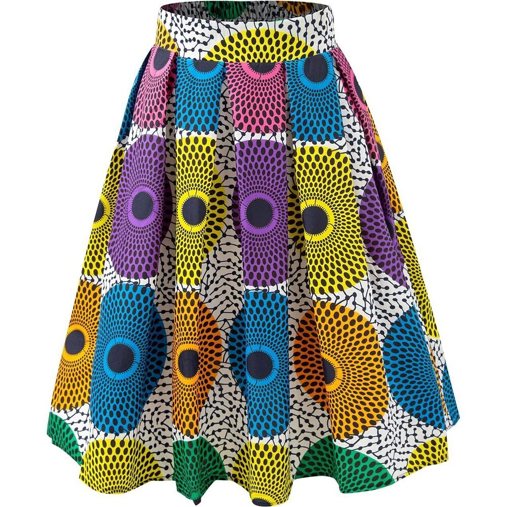 6415 Afriacn High Waist Vintage Skirt Ankara Pleated Midi Skirt